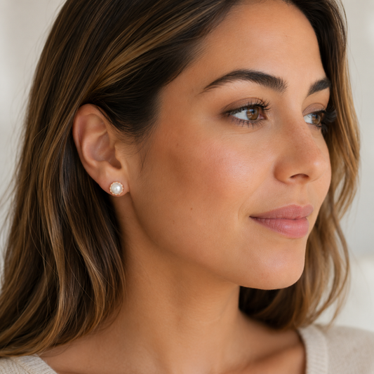 Rose gold pearl stud earrings