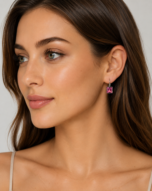 Pendientes cuadrados de cristal vintage rosa o azul