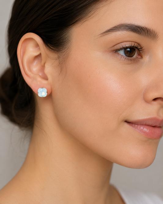 White opal and rose gold earrings