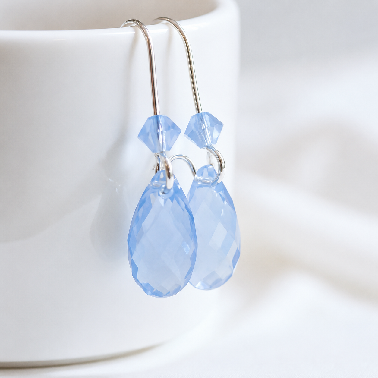 Sky Blue Opal Crystal Teardrop Earrings