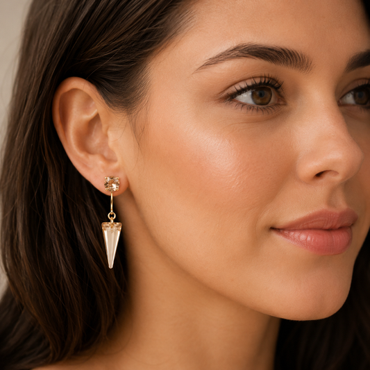 Pendientes tipo ear jacket con cristales dorados