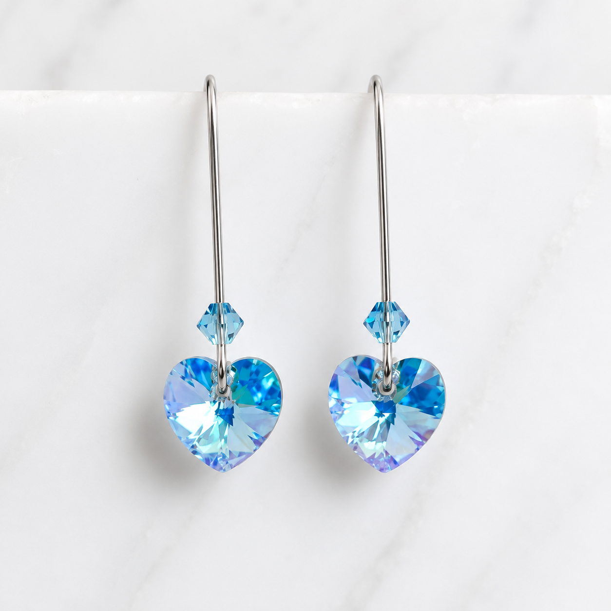 Light Blue Crystal Heart Earrings | Swarovski® Heart Earrings