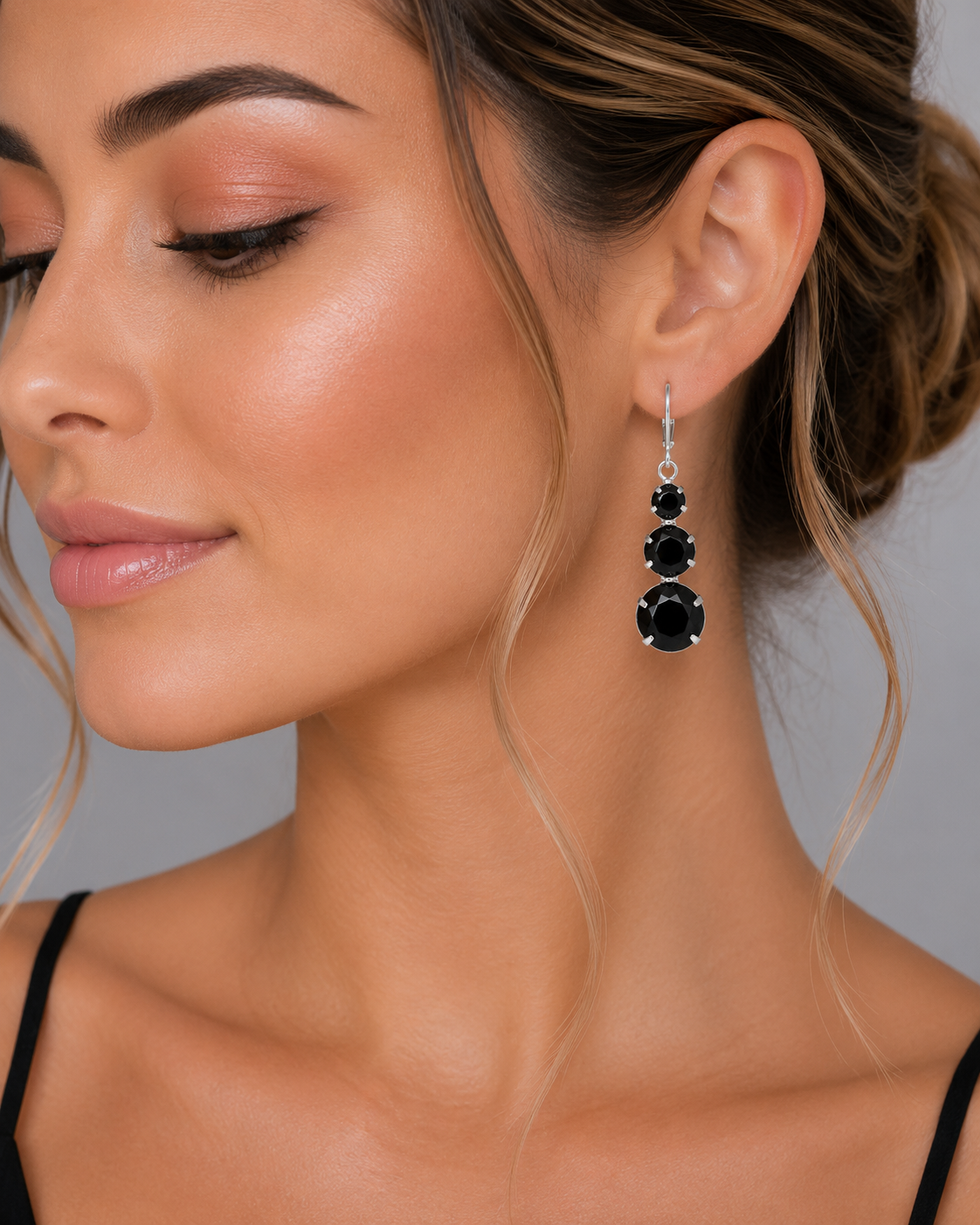 Pendientes Triples Cristal Negro