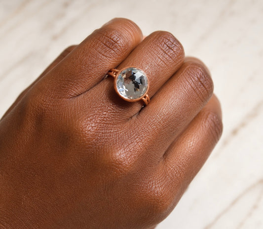 Clear crystal ring on rose gold