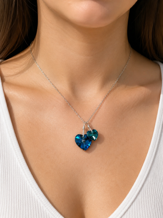 Bermuda Blue Crystal Hearts Necklace