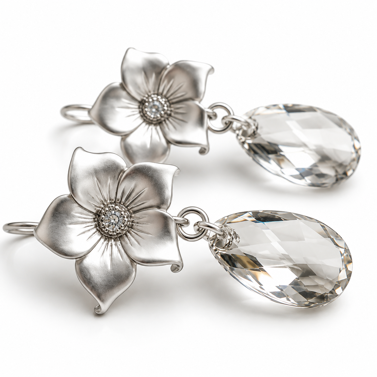 Silver Shade Swarovski® Crystal Flower Earrings – Floral Bridal Dangle Earrings