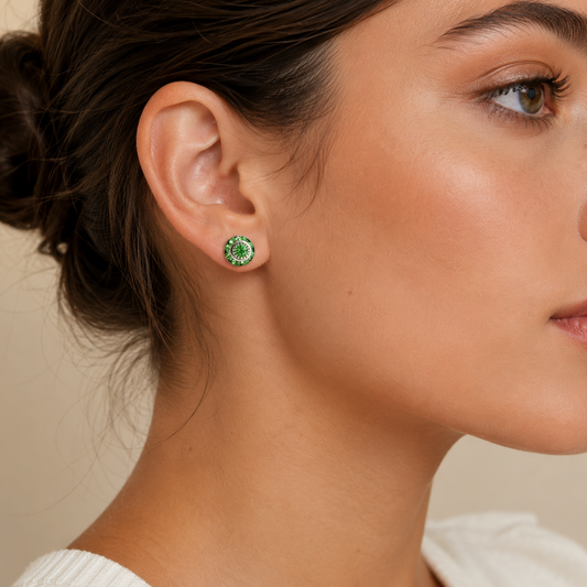 Peridot green crystal post earrings