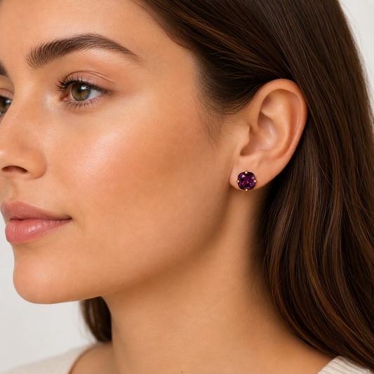 Amethyst crystal cushion cut stud earrings