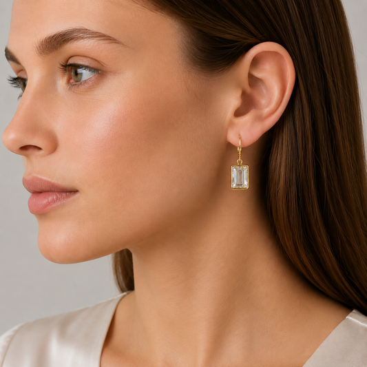 Pendientes talla esmeralda de cristal transparente