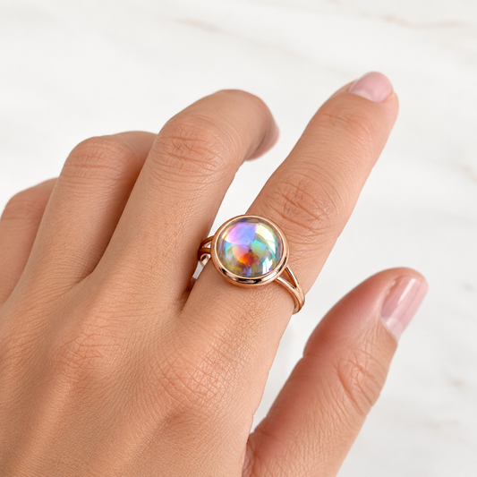 Crystal bubble ring on rose gold