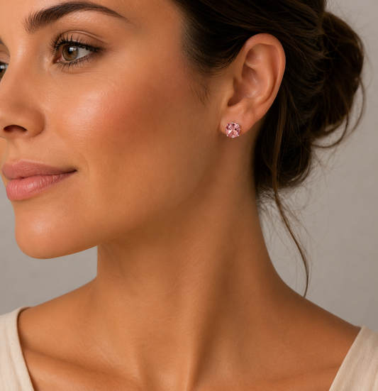Pink crystal post earrings