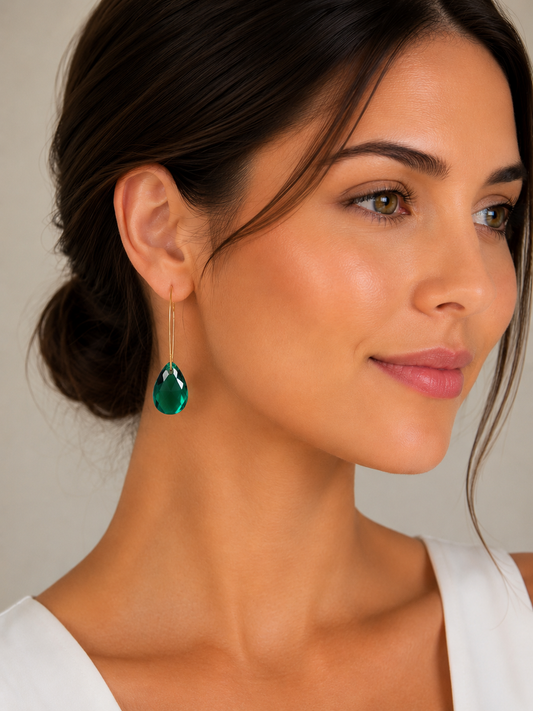Pendientes largos lágrima verde esmeralda