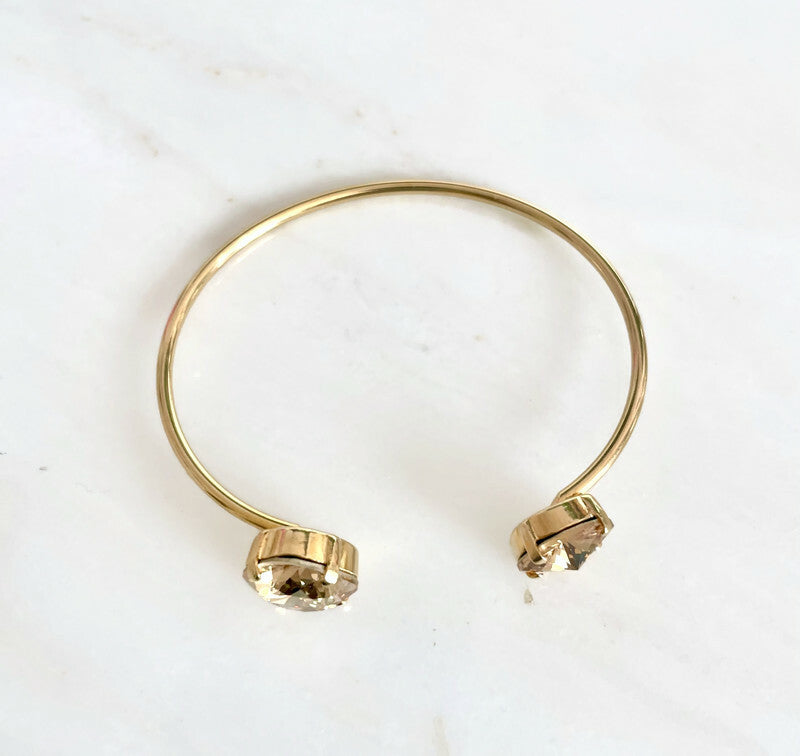 Gold open cuff bracelet in gold crystal