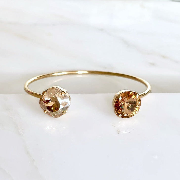 Gold open cuff bracelet in gold crystal