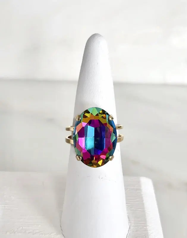 Rainbow crystal oval ring LoveYourBling