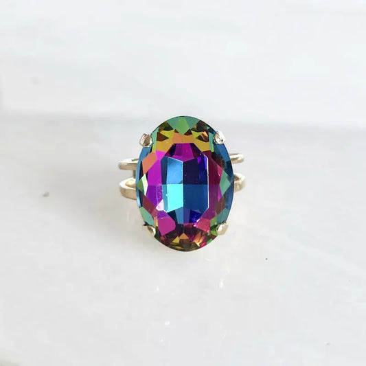 Rainbow crystal oval ring LoveYourBling