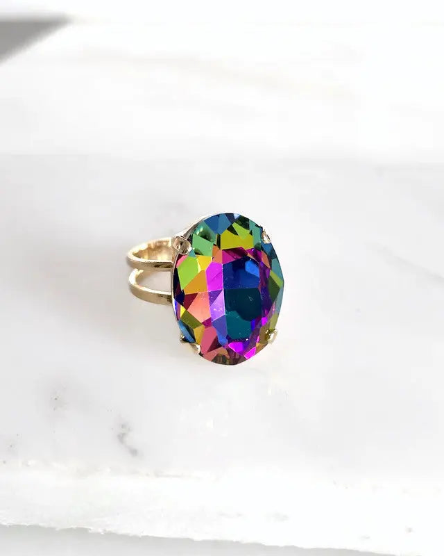 Rainbow crystal oval ring LoveYourBling