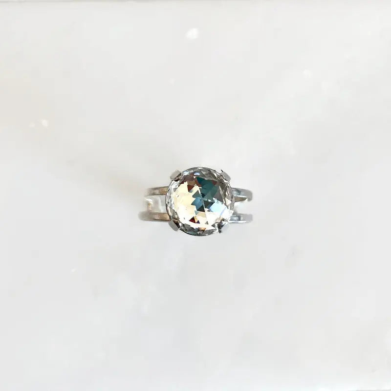 Clear rose cut crystal ring LoveYourBling