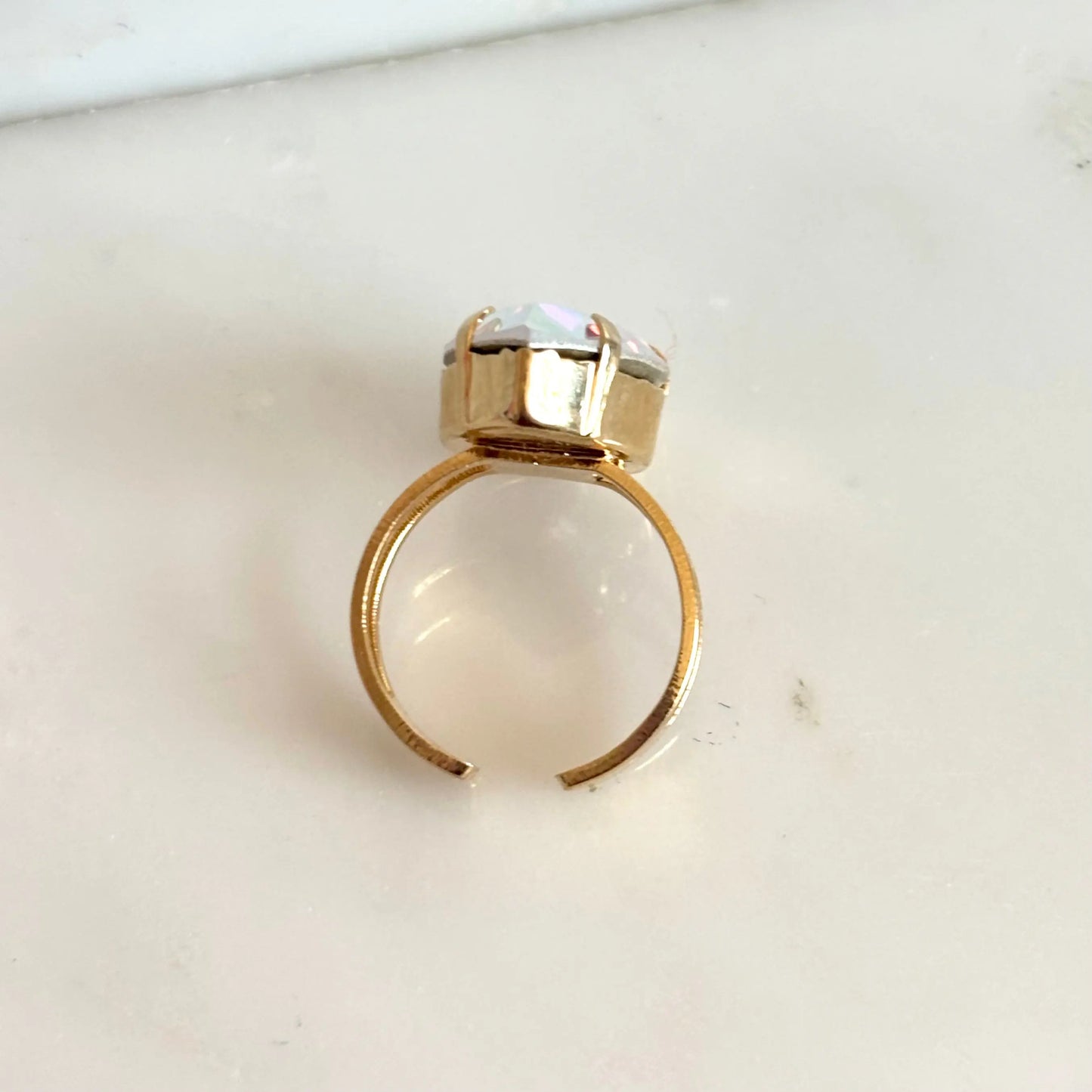 Adjustable Gold Plated Ring with Large Pear-Shaped Austrian Crystal – 18x13mm Statement Ring LoveYourBling