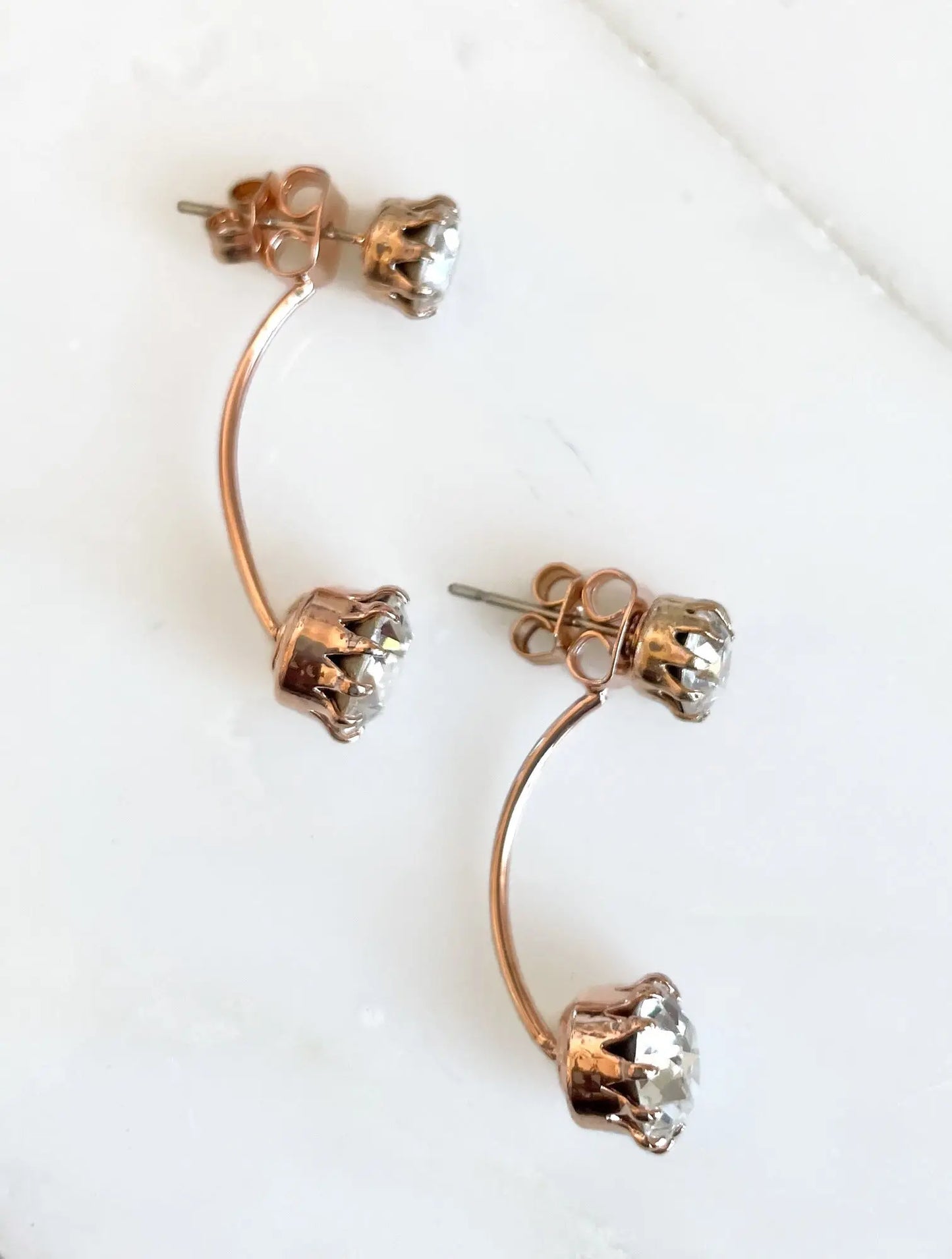 Clear crystal and rose gold ear jackets earrings LoveYourBling