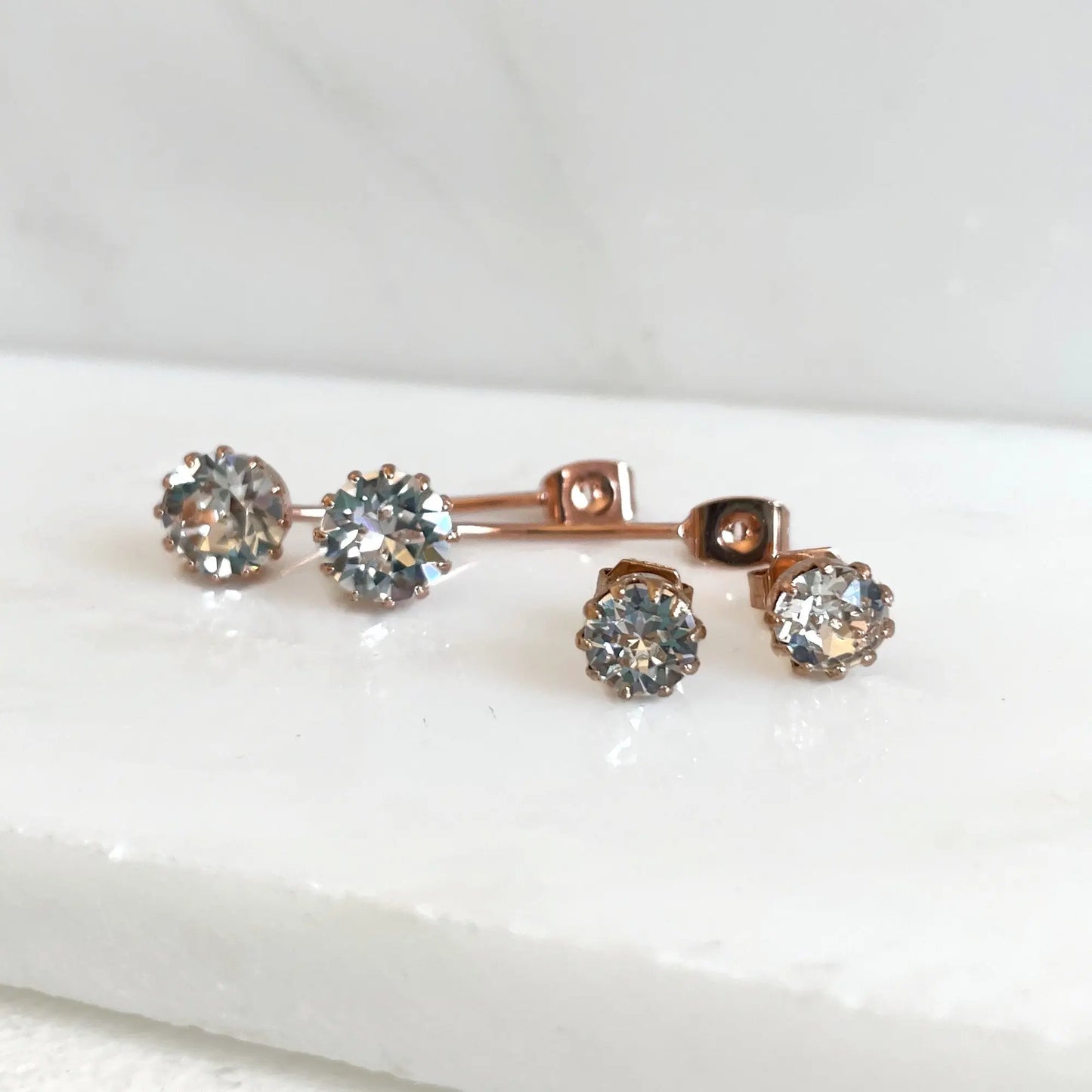 Clear crystal and rose gold ear jackets earrings LoveYourBling