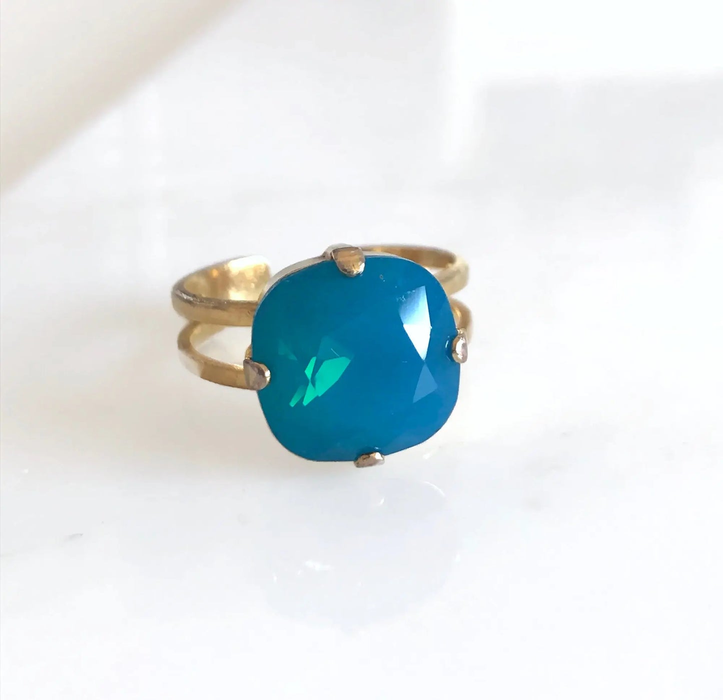 Blue opal square stone crystal ring LoveYourBling