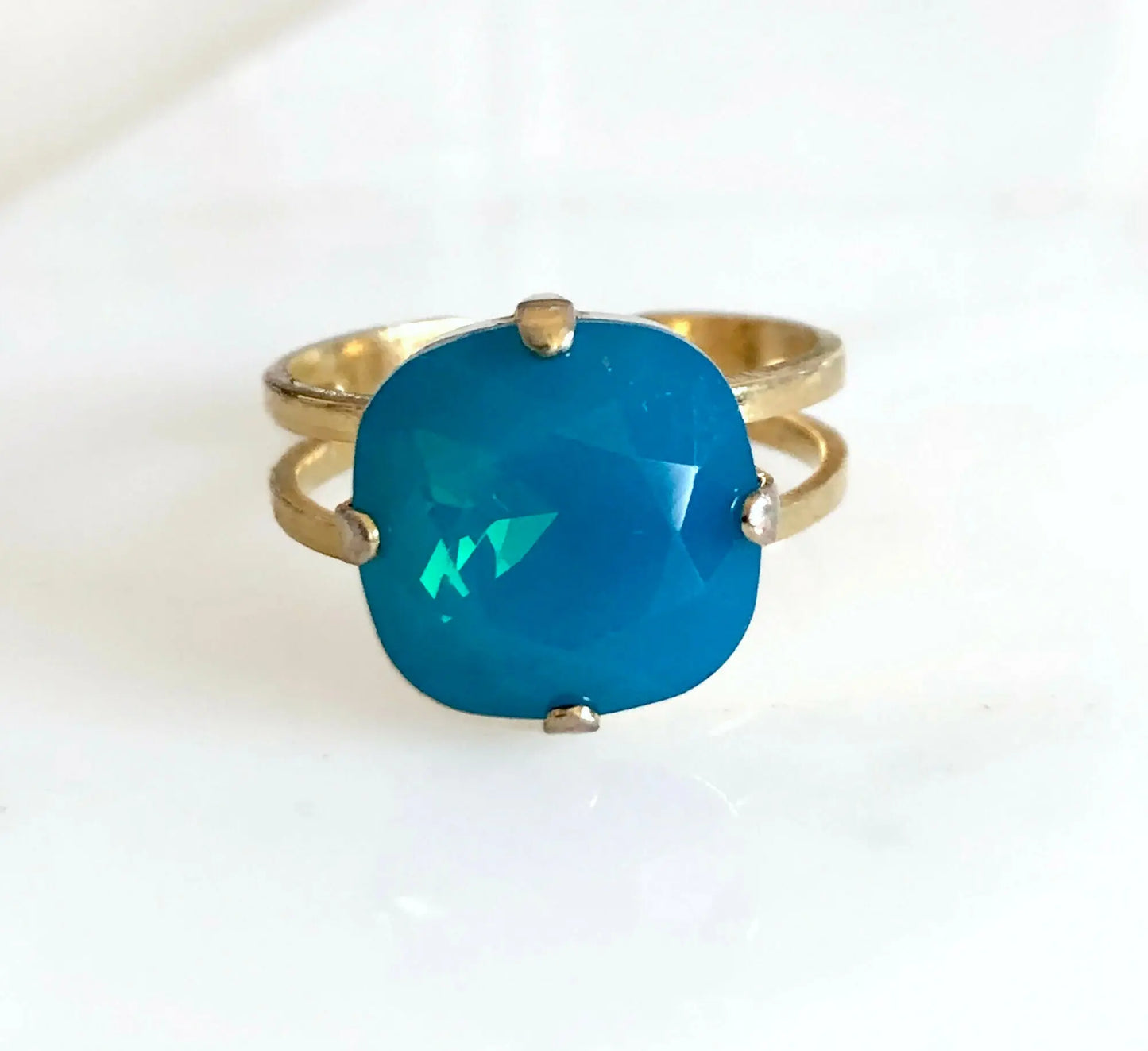 Blue opal square stone crystal ring LoveYourBling