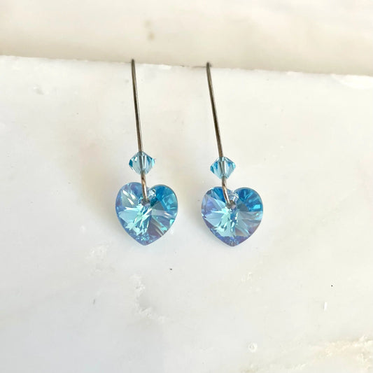 Light blue crystal heart earrings LoveYourBling