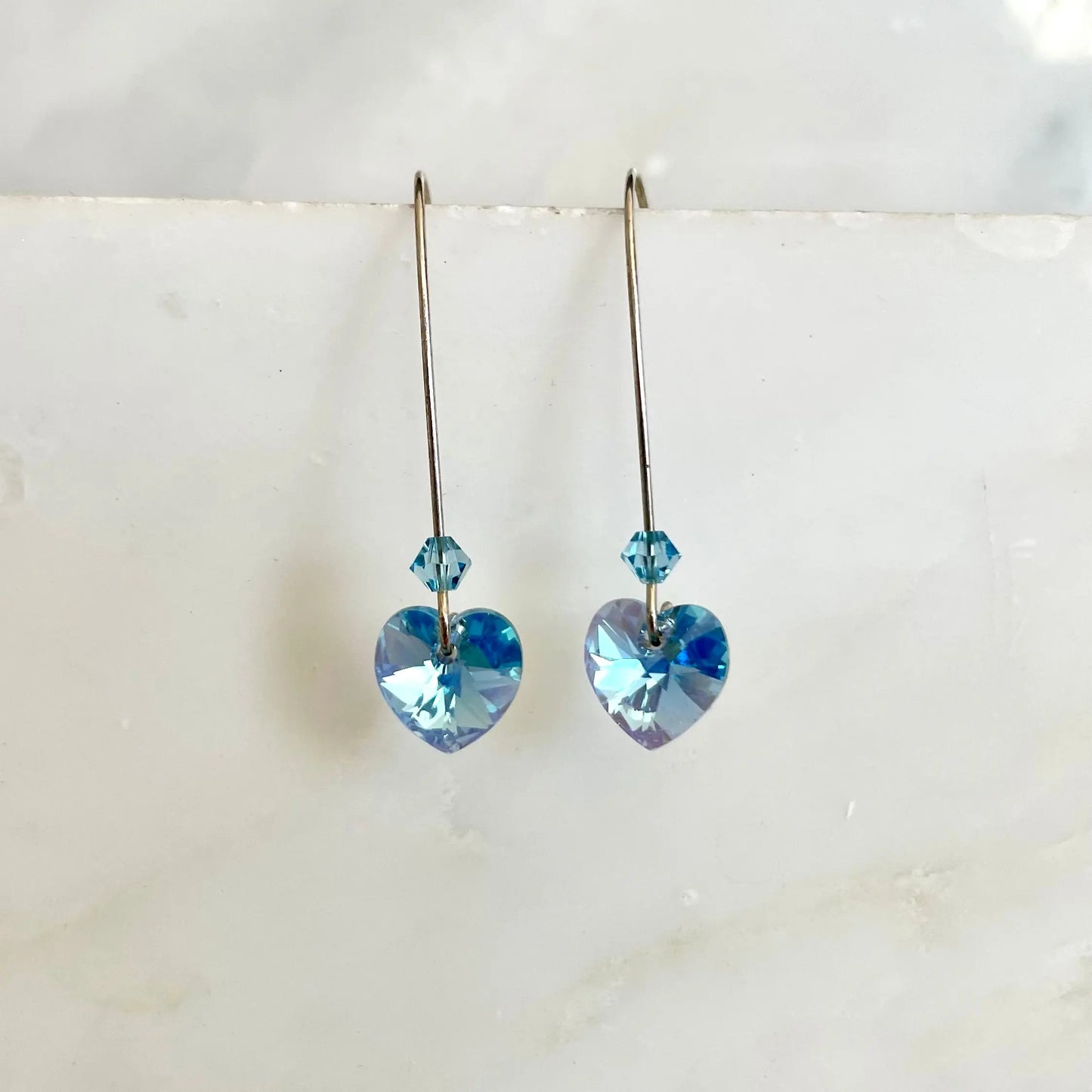 Light blue crystal heart earrings LoveYourBling