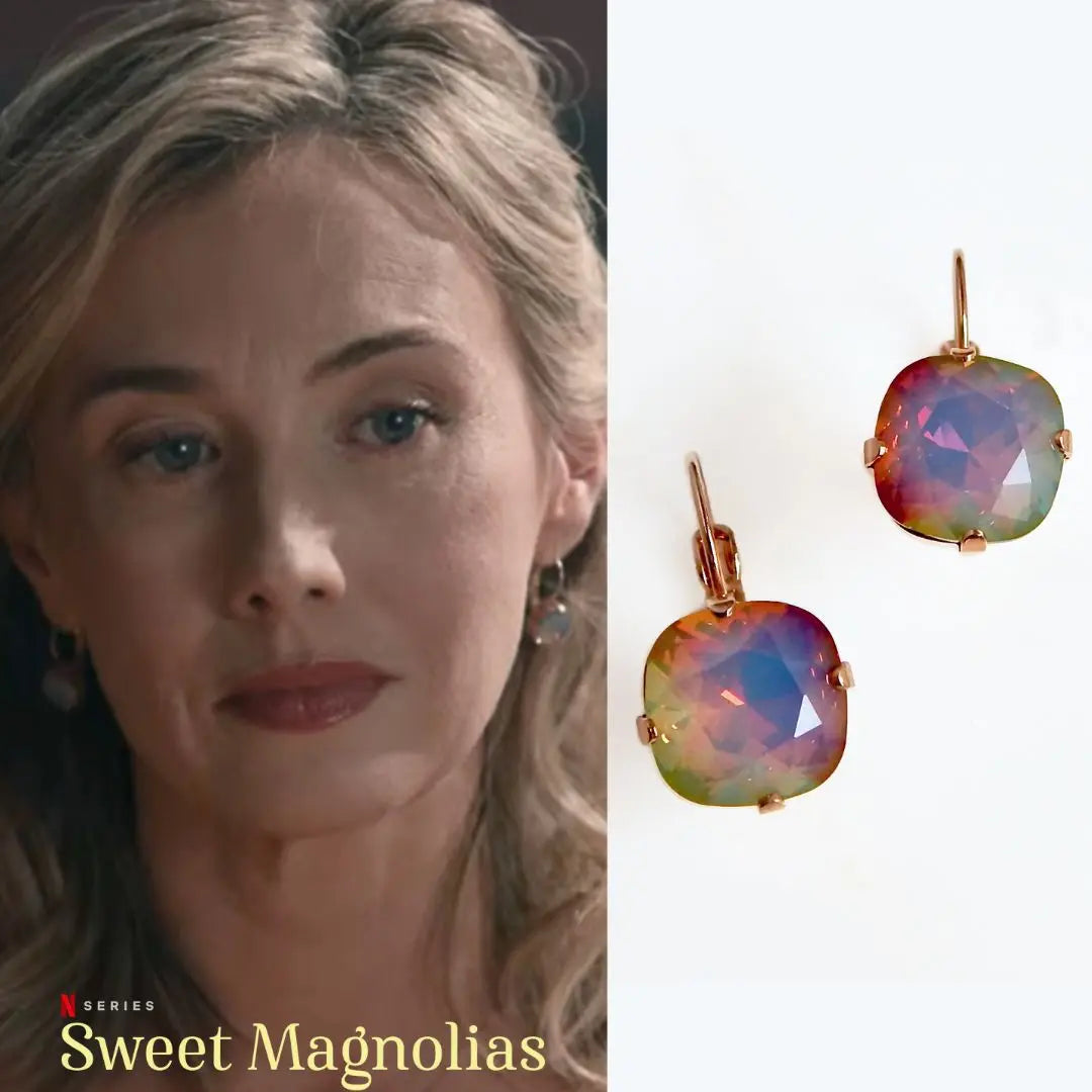 Rose gold rainbow opal crystal lever back earrings LoveYourBling