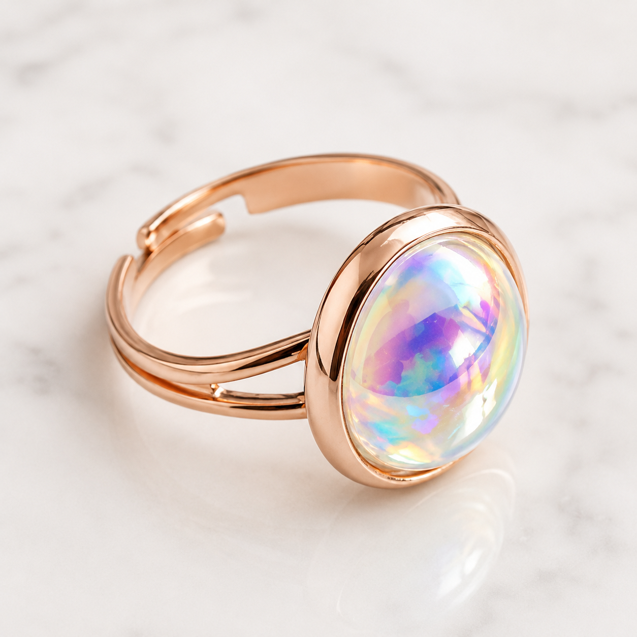 Anillo burbuja de cristal sobre oro rosa