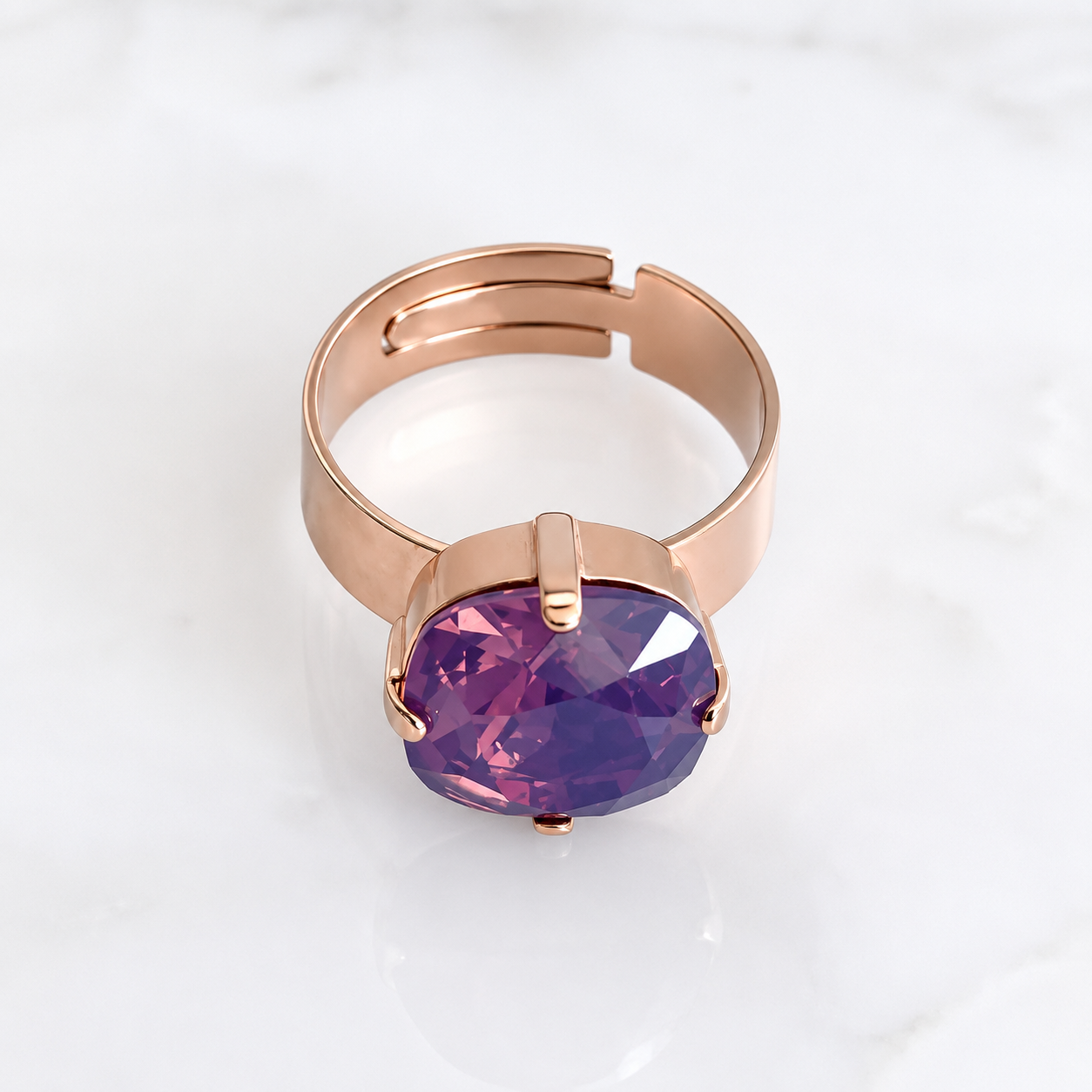 Lavender Opal Statement Ring – 12mm | 24K Rose Gold Plated | Wide Band