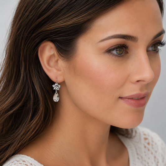 Silver Shade Swarovski® Crystal Flower Earrings – Floral Bridal Dangle Earrings