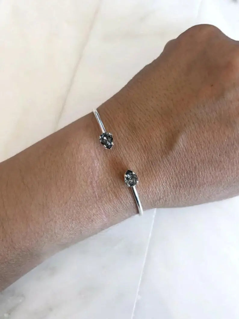 Silver Bangle Bracelet with Clear Austrian Crystals – Open Cuff, 7.5" Fit LoveYourBling