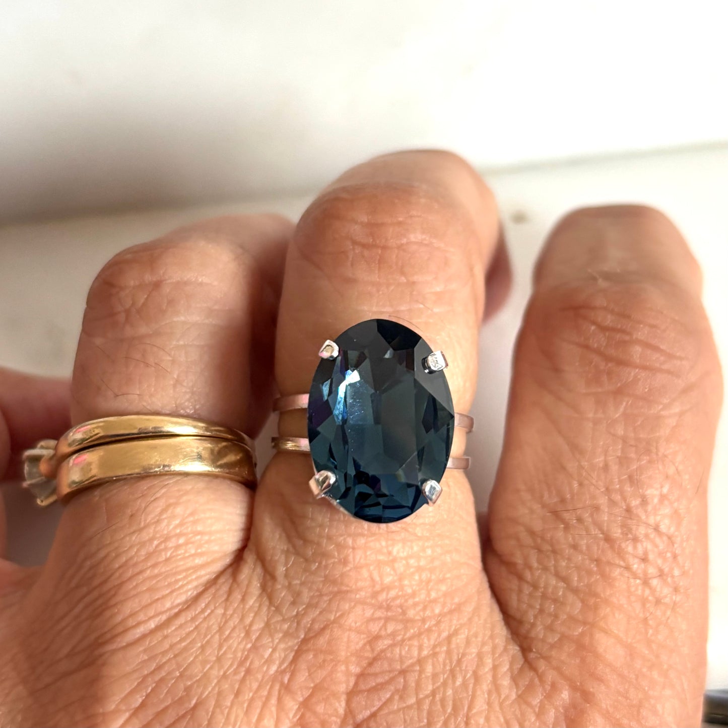 Sapphire Blue Swarovski® Crystal Statement Ring – Adjustable Silver Plated