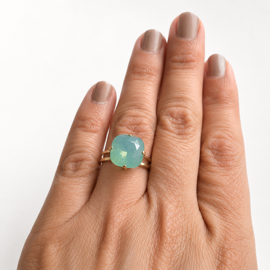 Mint pacific opal square stone crystal ring