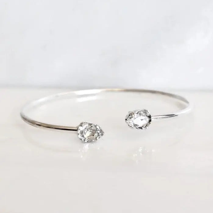 Silver Bangle Bracelet with Clear Austrian Crystals – Open Cuff, 7.5" Fit LoveYourBling