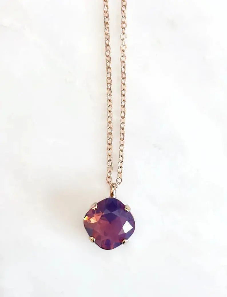 Lavender Opal Square Pendant Necklace – 12mm | 24K Rose Gold Plated | 18" Chain LoveYourBling