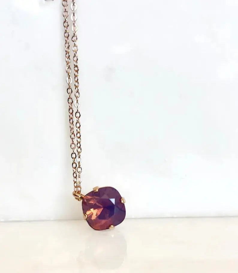 Lavender Opal Square Pendant Necklace – 12mm | 24K Rose Gold Plated | 18" Chain LoveYourBling