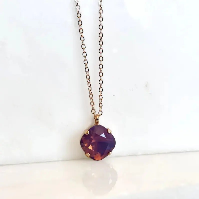Lavender Opal Square Pendant Necklace – 12mm | 24K Rose Gold Plated | 18" Chain LoveYourBling