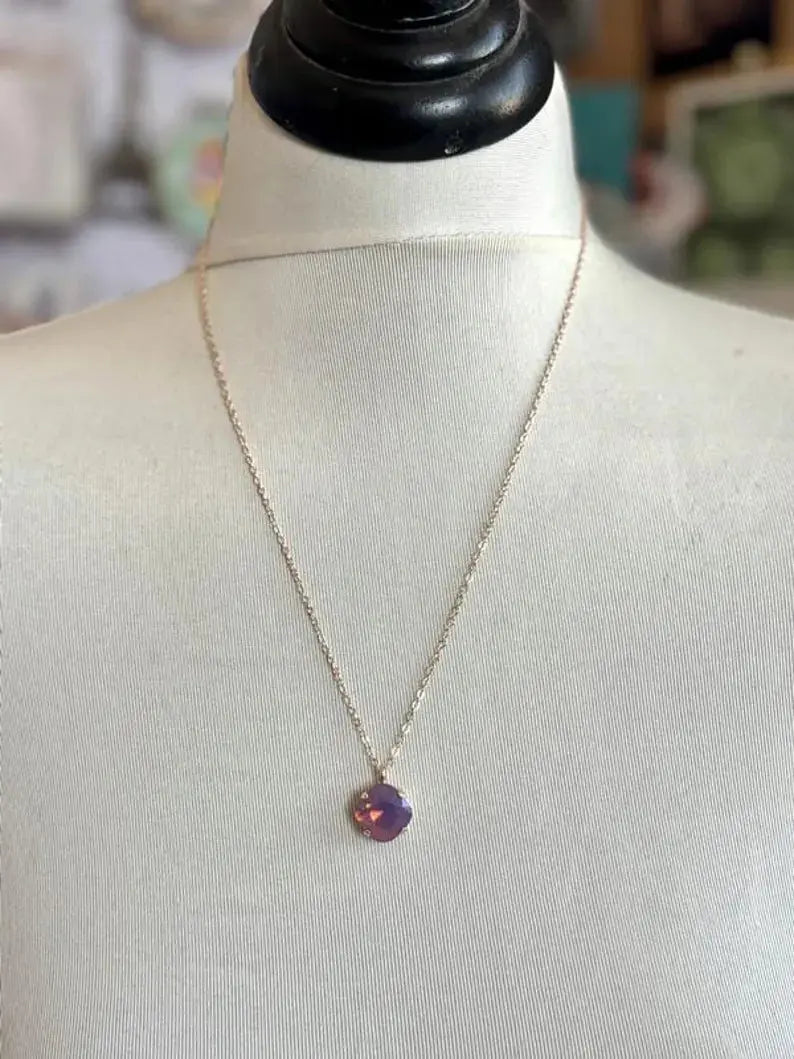 Lavender Opal Square Pendant Necklace – 12mm | 24K Rose Gold Plated | 18" Chain LoveYourBling