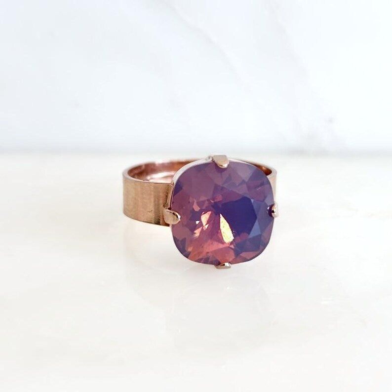 Lavender Opal Statement Ring – 12mm | 24K Rose Gold Plated | Wide Band