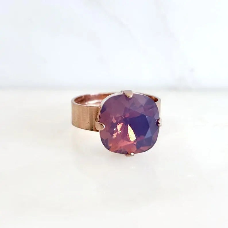 Lavender Opal Statement Ring – 12mm | 24K Rose Gold Plated | Wide Band LoveYourBling