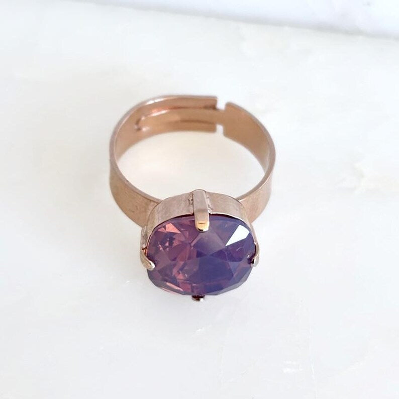 Lavender Opal Statement Ring – 12mm | 24K Rose Gold Plated | Wide Band