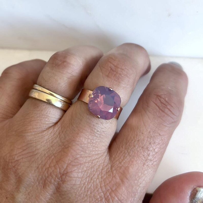 Lavender Opal Statement Ring – 12mm | 24K Rose Gold Plated | Wide Band