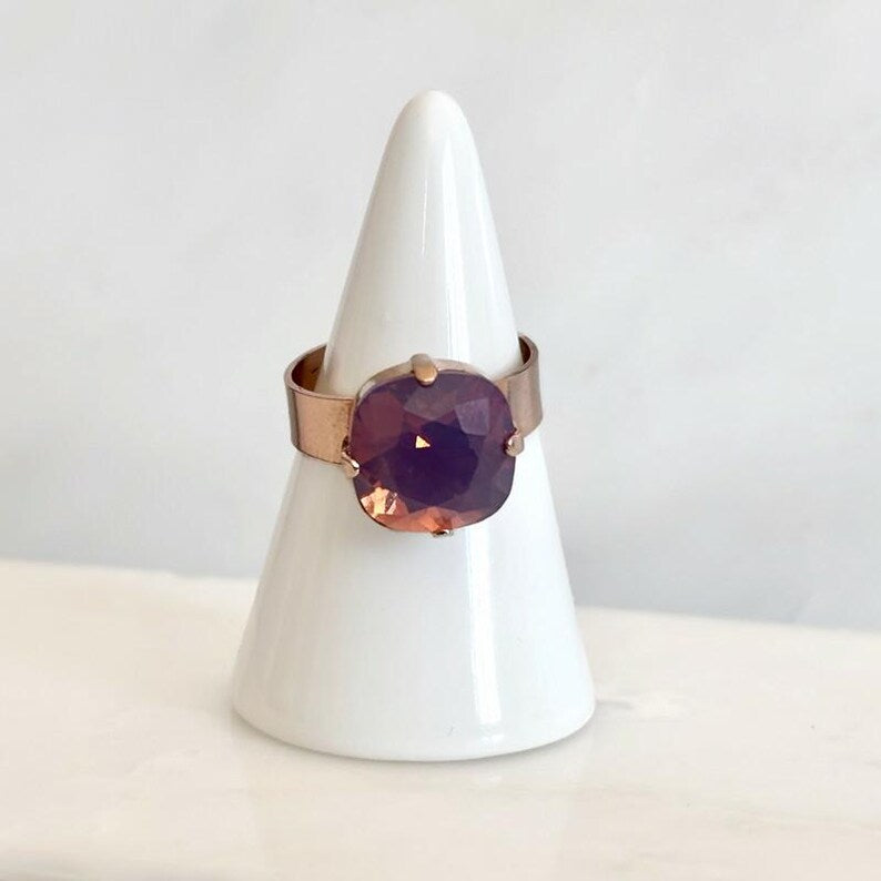 Lavender Opal Statement Ring – 12mm | 24K Rose Gold Plated | Wide Band