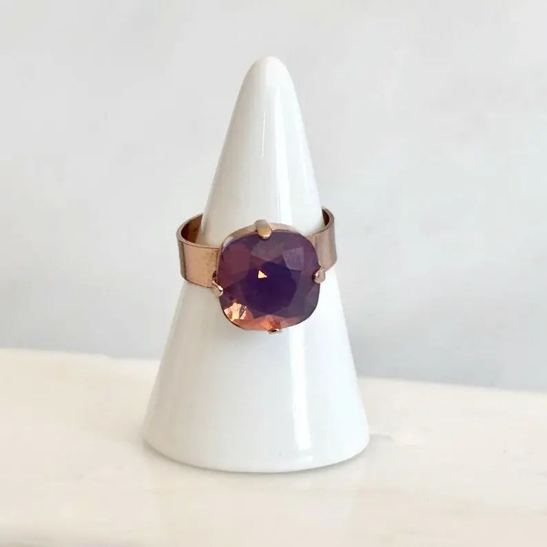 Lavender Opal Statement Ring – 12mm | 24K Rose Gold Plated | Wide Band LoveYourBling