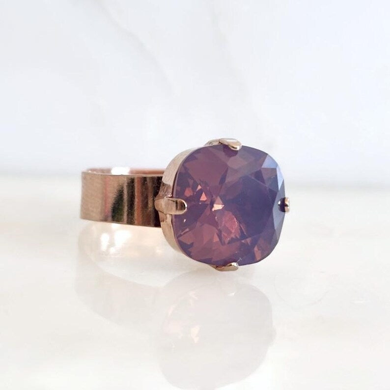 Lavender Opal Statement Ring – 12mm | 24K Rose Gold Plated | Wide Band