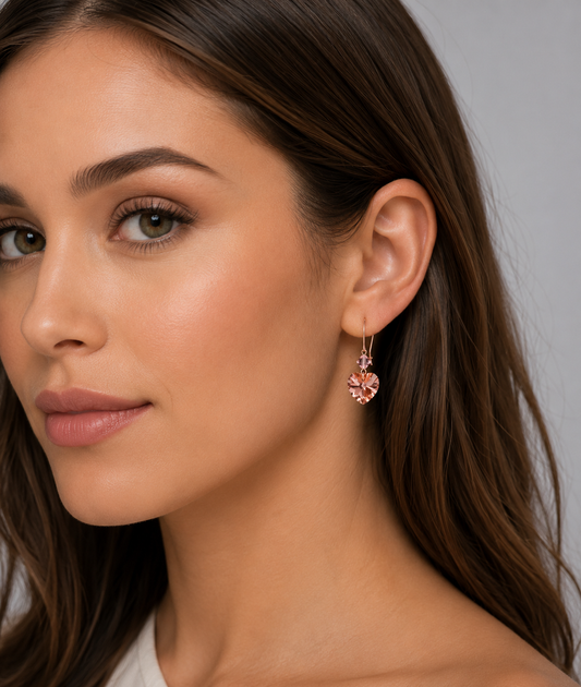 Pendientes de corazón de cristal rubor en oro rosa