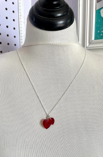 Red Crystal Hearts Necklace
